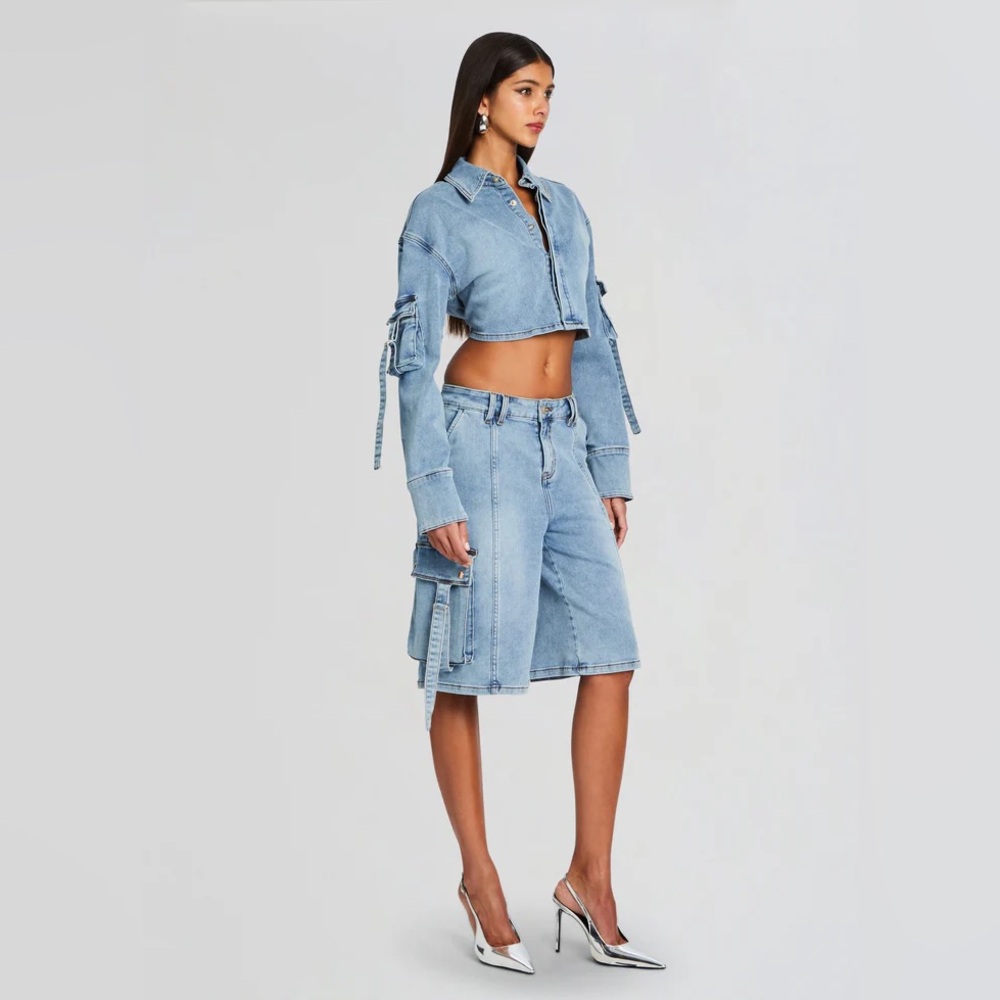 RETROFÊTE Sarta Cargo Denim Jean Shorts Sz 26 $278 SOLD OUT
